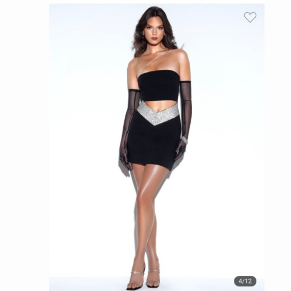 Adrian Black crystal strap cut out dress